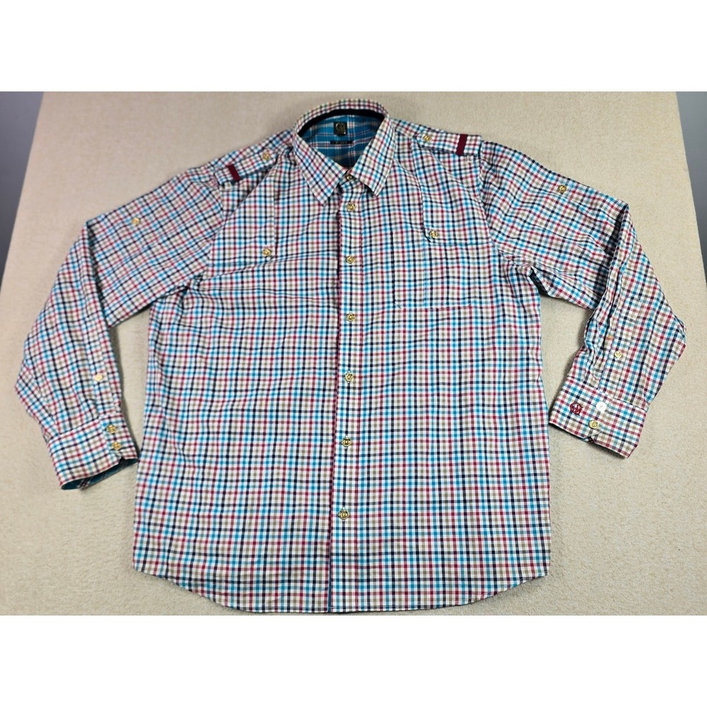 CAVI Mens 3XL Plaid Military Streetwear Button Up Shirt Cotton